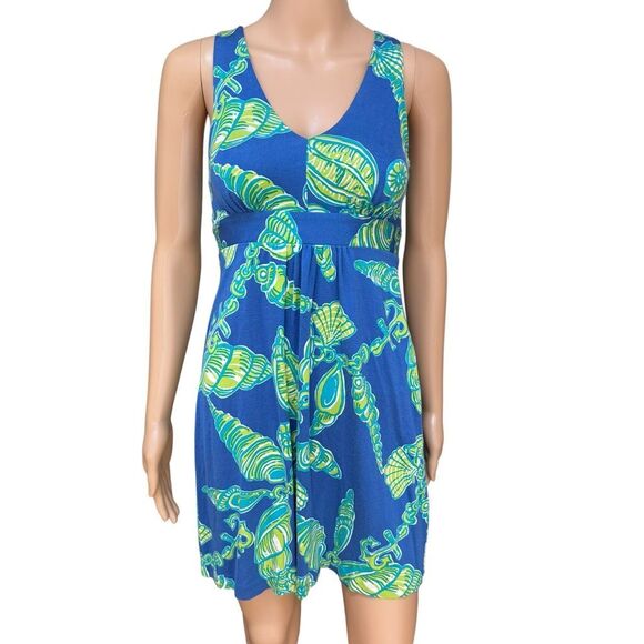 Lilly Pulitzer Patty Dress Seashell Silk Knit Sleeveless V-neck Blue Beach Sz XS - Picture 1 of 8